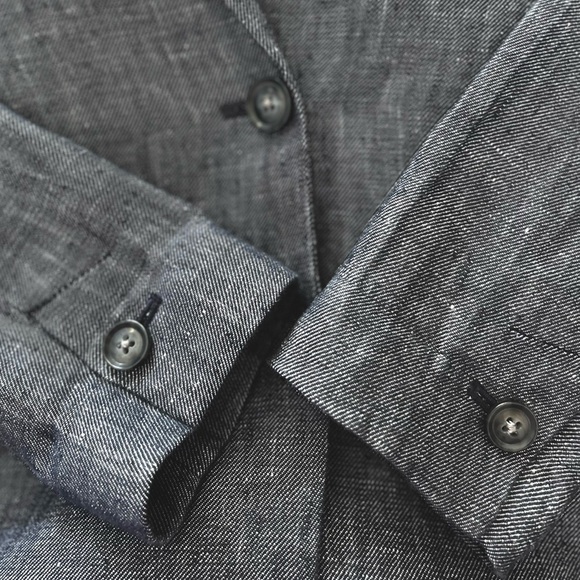 Banana Republic Boyfriend Blazer Size 4 Dark Blue Chambray Coat - Picture 8 of 9